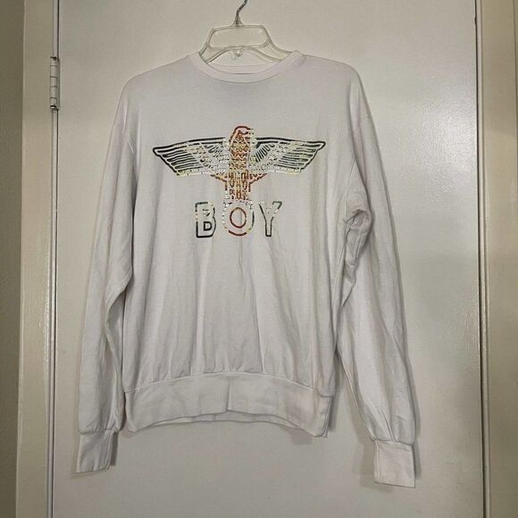 BOY LONDON white crew neck logo long sleeve sweatshirt sweater size XS - Picture 1 of 7